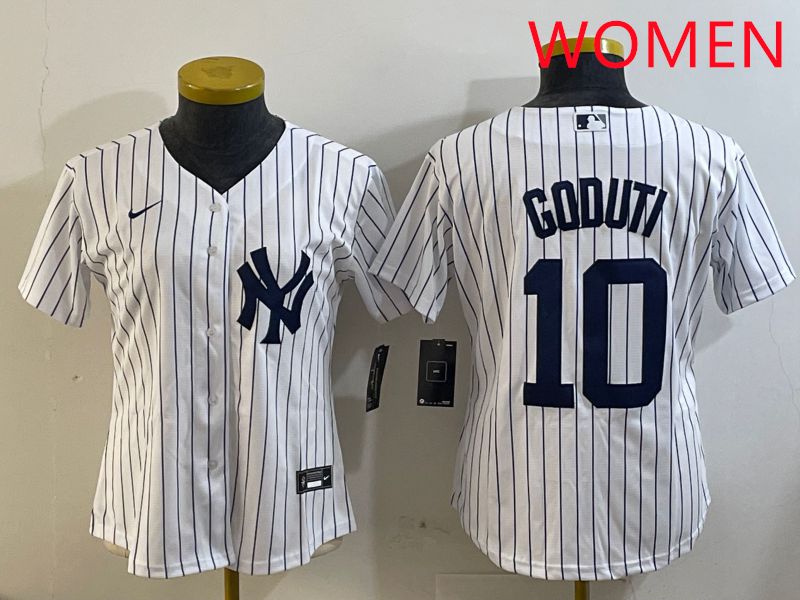 Women New York Yankees 10 Goduti White Stripe 2025 Nike MLB Jersey style 3